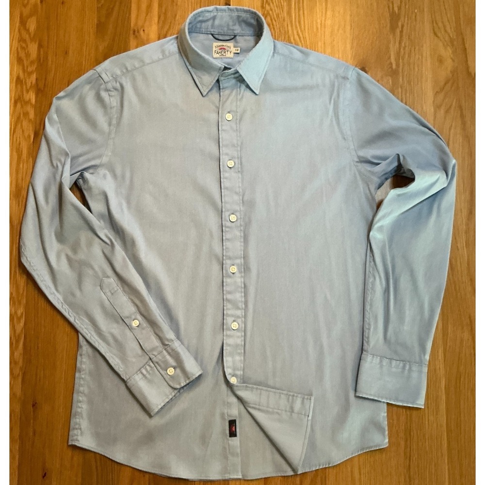 Faherty Hidden Button Down Shirt Light Blue Supima Cotton Stretch Collar Men's S